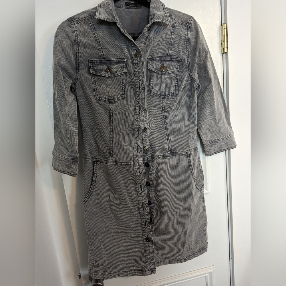 Prana Long-Sleeved Gray Corduroy Dress XS